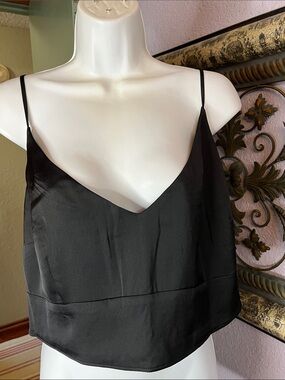 Abercrombie & Fitch  NWT Black Satin V-Neck Spaghetti Strap Cropped Top Sz XL